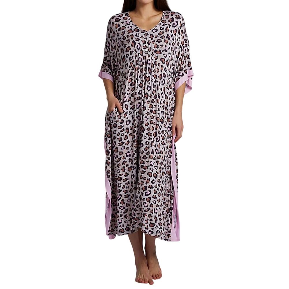 Ellen Tracy Leopard Print Jersey Long Caftan, Loungewear Sleepwear Size S/M, NWT